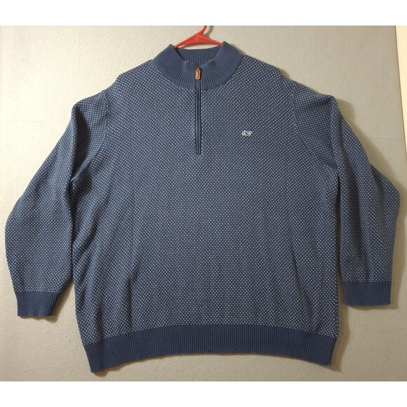 Vineyard Vines Birds Eye 1/4 Zip Sweater Men's XXL Deep Bay Heather Blue Preppy - Picture 1 of 7